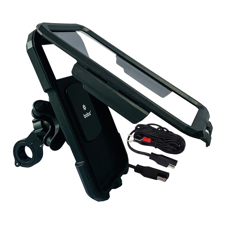 Bobo BM11H PRO Plus Handlebar Mount with Damper, Fully Waterproof Bike/Motorcycle/Scooter Mobile Phone Holder Mount with 15W Wireless & USB-C I/O Charger, Ideal for Maps and GPS Navigation (Black) - Image 1