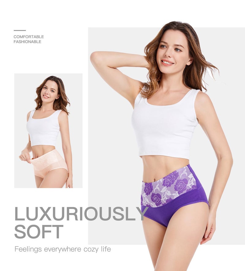 HAVVIS Women's Briefs Underwear Cotton High Waist Tummy Control Panties Rose Jacquard Ladies Panty Multipack (Brief 02-5 Pack - Assorted Colors, XX-Large) - Image 3