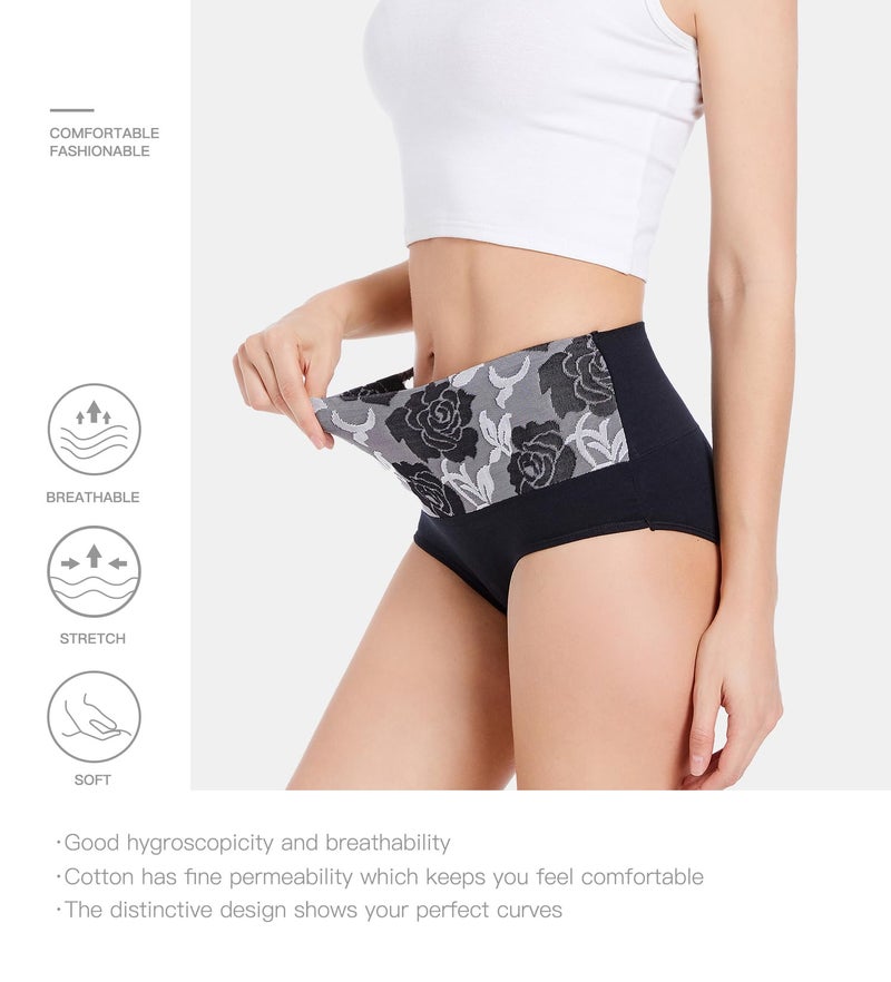 HAVVIS Women's Briefs Underwear Cotton High Waist Tummy Control Panties Rose Jacquard Ladies Panty Multipack (Brief 02-5 Pack - Assorted Colors, XX-Large) - Image 5