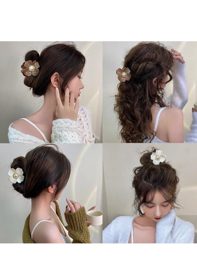 Suntown مشابك شعر زهور لؤلؤة حلوة مشابك شعر قوية غير قابلة للانزلاق 6 ألوان مشابك فك أكريليك للنساء والفتيات للشعر المتوسط والكثيف 6 قطع - Image 4
