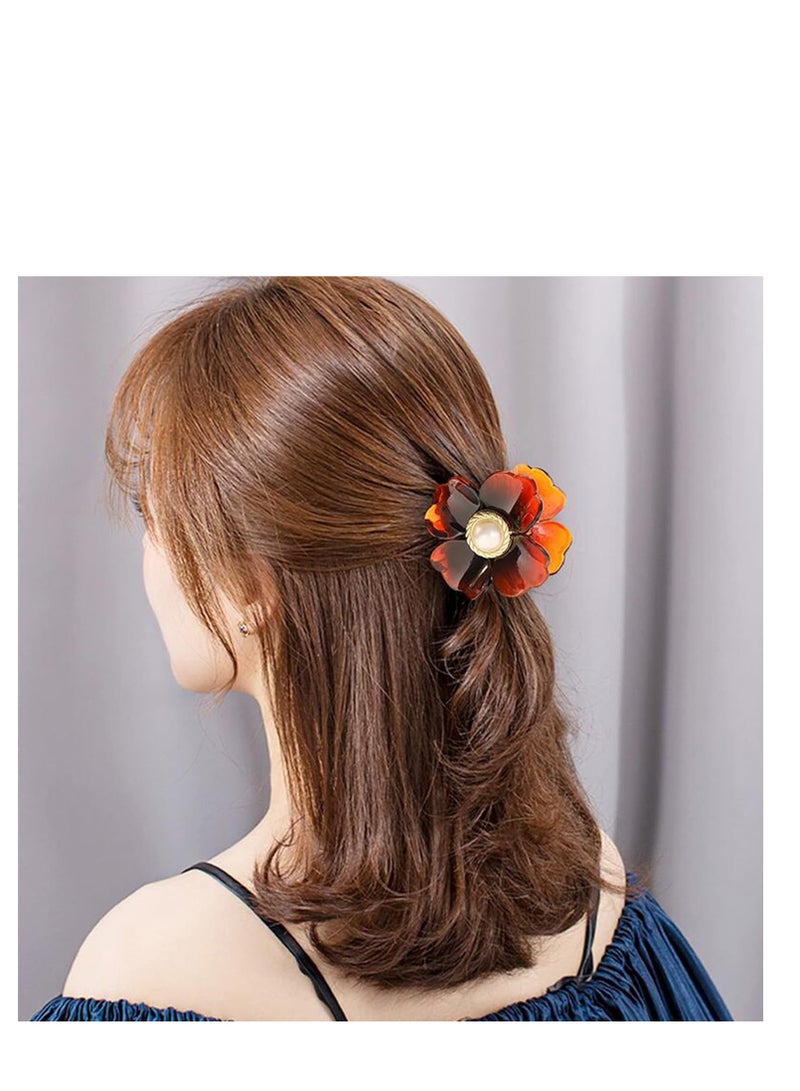 Suntown مشابك شعر زهور لؤلؤة حلوة مشابك شعر قوية غير قابلة للانزلاق 6 ألوان مشابك فك أكريليك للنساء والفتيات للشعر المتوسط والكثيف 6 قطع - Image 5