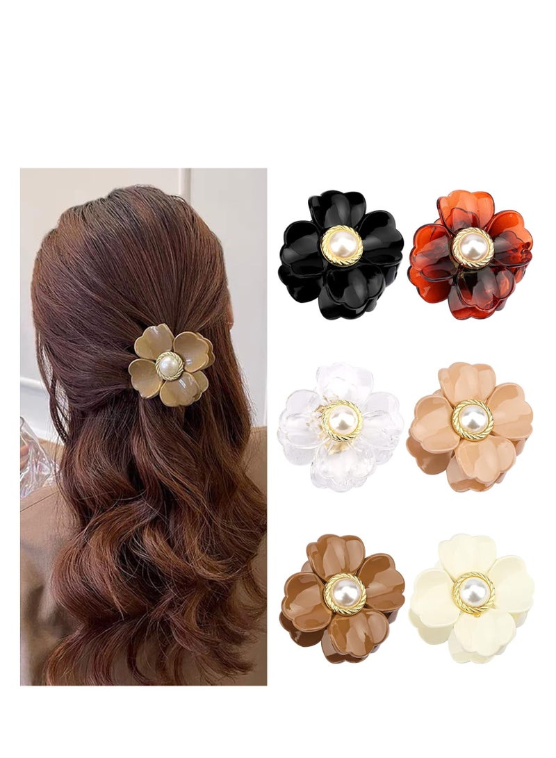 Suntown مشابك شعر زهور لؤلؤة حلوة مشابك شعر قوية غير قابلة للانزلاق 6 ألوان مشابك فك أكريليك للنساء والفتيات للشعر المتوسط والكثيف 6 قطع - Image 1