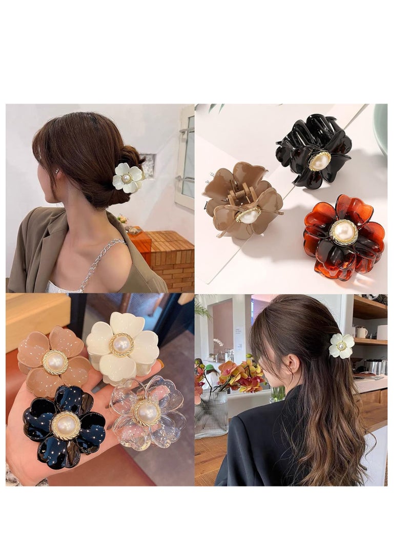 Suntown مشابك شعر زهور لؤلؤة حلوة مشابك شعر قوية غير قابلة للانزلاق 6 ألوان مشابك فك أكريليك للنساء والفتيات للشعر المتوسط والكثيف 6 قطع - Image 2