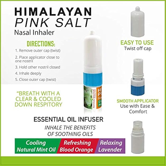 Natural Solution Nasal Inhaler, Infused with Pink Salt and Organic Mint Oil, Nose Cleaner, Cooling, Relaxing & Refreshing Aromatherapy Diffuser, 0.068oz | Pack of 3 (8206A-3PK) - Image 5