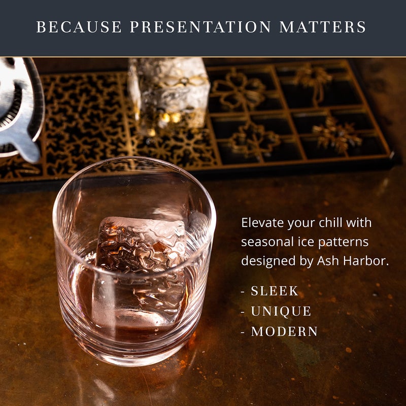 Ash Harbor Clear Ice Cube Maker Design Tray - Craft Modern Ice Molds for Bourbon & Cocktails in 5 Seconds - Whiskey Mold Cube Stamp – Bartender Accessories - Copper Ice Press Cocktails by Ash Harbor (Seasons) - Image 3