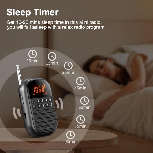 Cason Small FM Radio for Pocket/Mini AM FM Radio with Earphones,Portable FM with Large Stereo Speaker & USB Rechargeable, LCD Screen, Easy to use for Jogging, Walking(Black) - Image 5