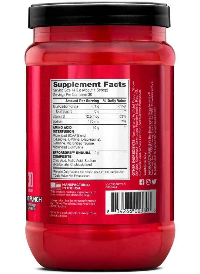 BSN - Amino Energy Powder for Endurance and Recovery, Effervesent Instantized Amino Acids, Dietary Supplement - Fruit Punch, 435 Grams, 30 Servings - Image 1
