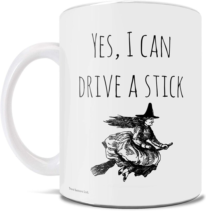 Trend Setters Halloween  I Can Drive Stick  Witch  Funny Coffee or Tea Mug  Perfect for gifting or collecting Ltd - Image 1
