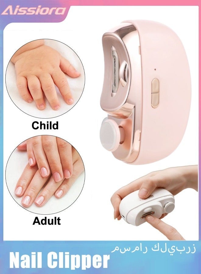 Electric Nail Clippers 2 in 1 Portable Rechargeable Electric Polishing Automatic Nail Clippers Pro with Light Safety Fingernail Trimmer for Newborn Infant Toddler or Adults Fingernails Care Pink  - Image 1