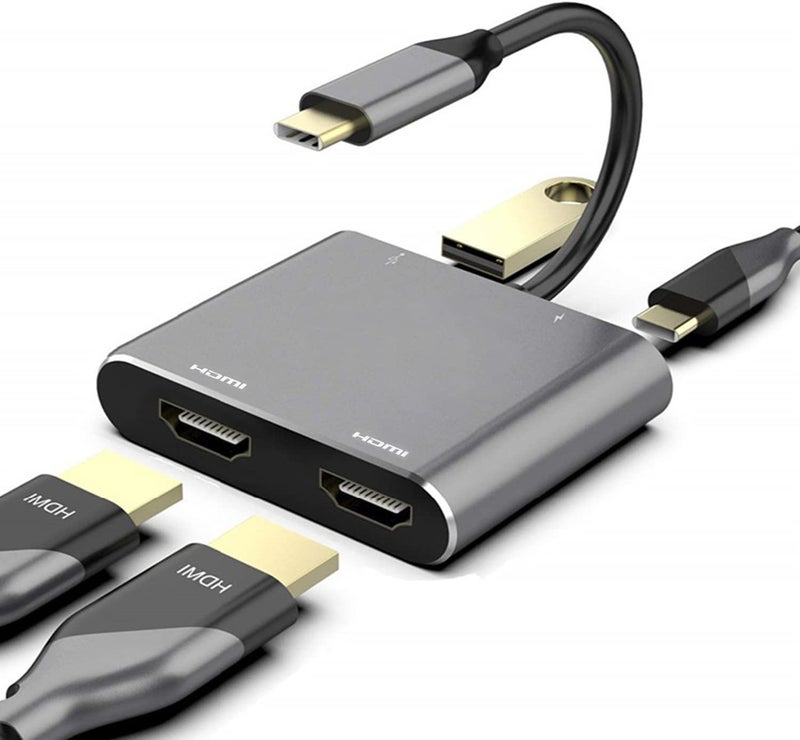 RuhZa® USB C to Dual HDMI Adapter, 4 in 1 USB Type C Hub with 2 HDMI?4K@30Hz?/USB3.0 /PD Charging, Dual HD Screen Display USB-C Docking Station Compatible... - Image 1