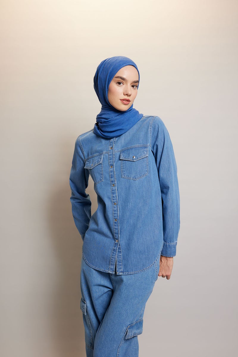 DeFacto Blue Woman Woman Crepe Shawl Casual - Image 2
