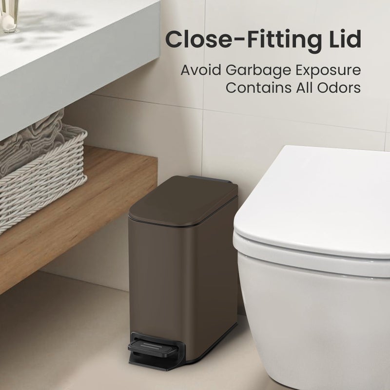 Cesun Small Bathroom Trash Can with Lid Soft Close, Step Pedal, 6 Liter / 1.6 Gallon Stainless Steel Garbage Can with Removable Inner Bucket, Anti-Fingerprint Finish (Brown) - Image 2