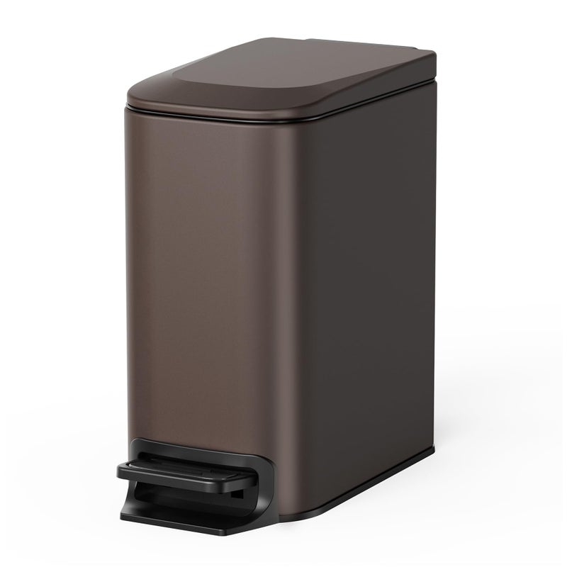 Cesun Small Bathroom Trash Can with Lid Soft Close, Step Pedal, 6 Liter / 1.6 Gallon Stainless Steel Garbage Can with Removable Inner Bucket, Anti-Fingerprint Finish (Brown) - Image 1
