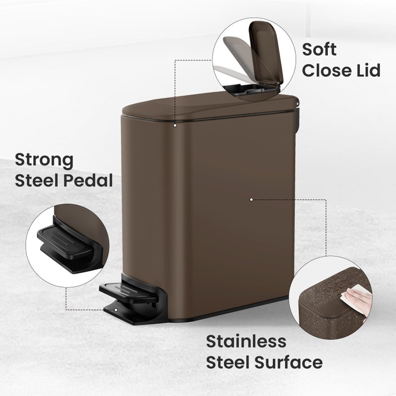 Cesun Small Bathroom Trash Can with Lid Soft Close, Step Pedal, 6 Liter / 1.6 Gallon Stainless Steel Garbage Can with Removable Inner Bucket, Anti-Fingerprint Finish (Brown) - Image 4