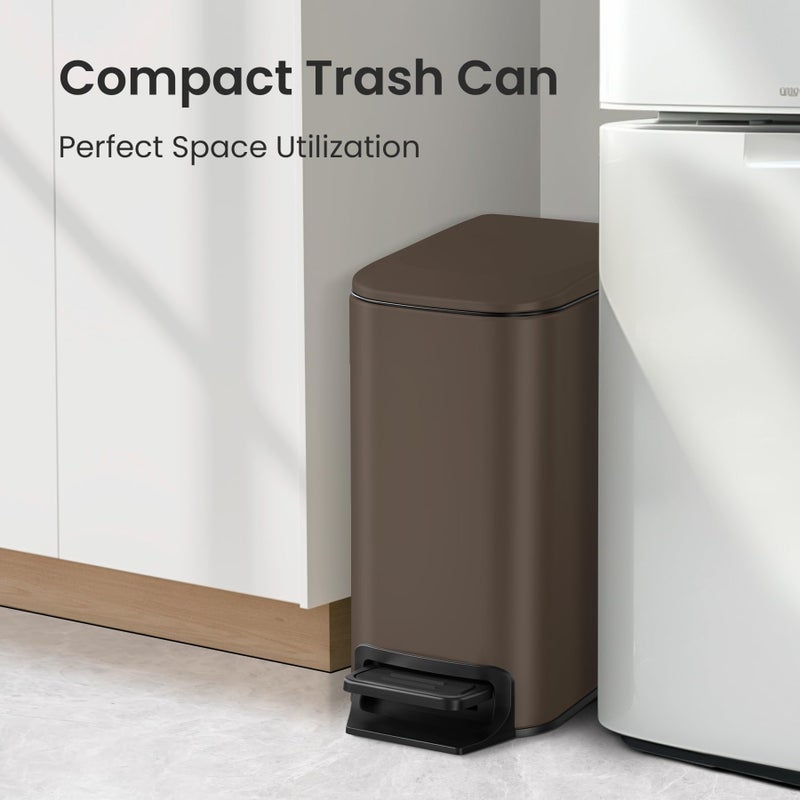Cesun Small Bathroom Trash Can with Lid Soft Close, Step Pedal, 6 Liter / 1.6 Gallon Stainless Steel Garbage Can with Removable Inner Bucket, Anti-Fingerprint Finish (Brown) - Image 3