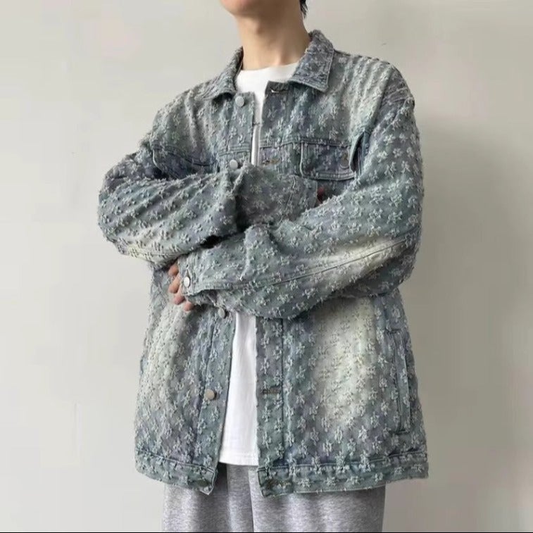 Washed Jacquard Loose American Style Fashional Brand Old Money Style High-Level Sense Plumpian Handsome Design Sense Jacket Denim Jacket - Image 1