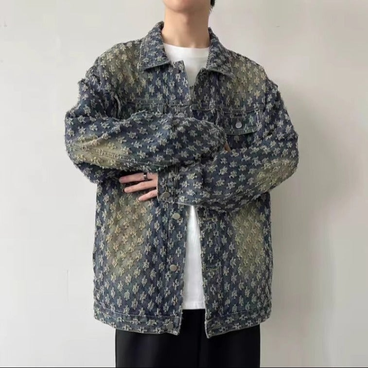 Washed Jacquard Loose American Style Fashional Brand Old Money Style High-Level Sense Plumpian Handsome Design Sense Jacket Denim Jacket - Image 3