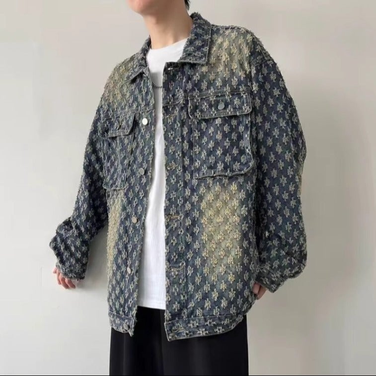 Washed Jacquard Loose American Style Fashional Brand Old Money Style High-Level Sense Plumpian Handsome Design Sense Jacket Denim Jacket - Image 4