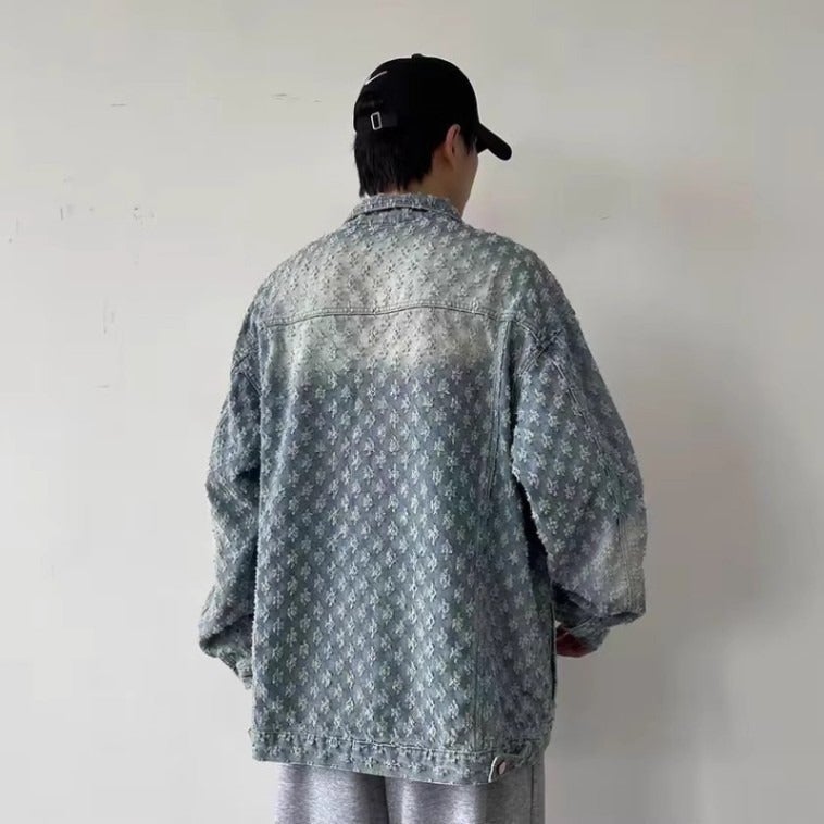 Washed Jacquard Loose American Style Fashional Brand Old Money Style High-Level Sense Plumpian Handsome Design Sense Jacket Denim Jacket - Image 2