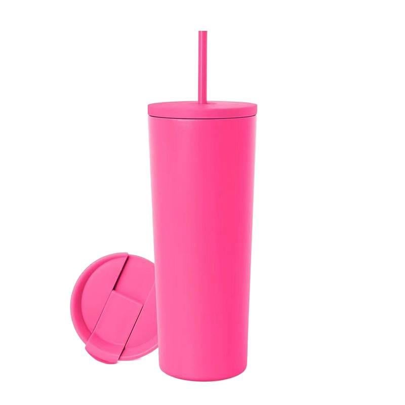 16 oz Stainless Steel Coffee Mug with Straw Top - Image 1