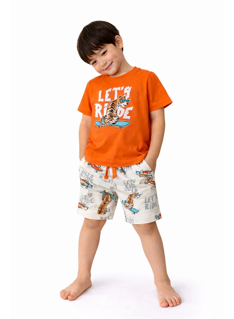 victor and jane Boys Tiger Skateboard Print Cotton Pajama Set – T-Shirt & Shorts Nightwear