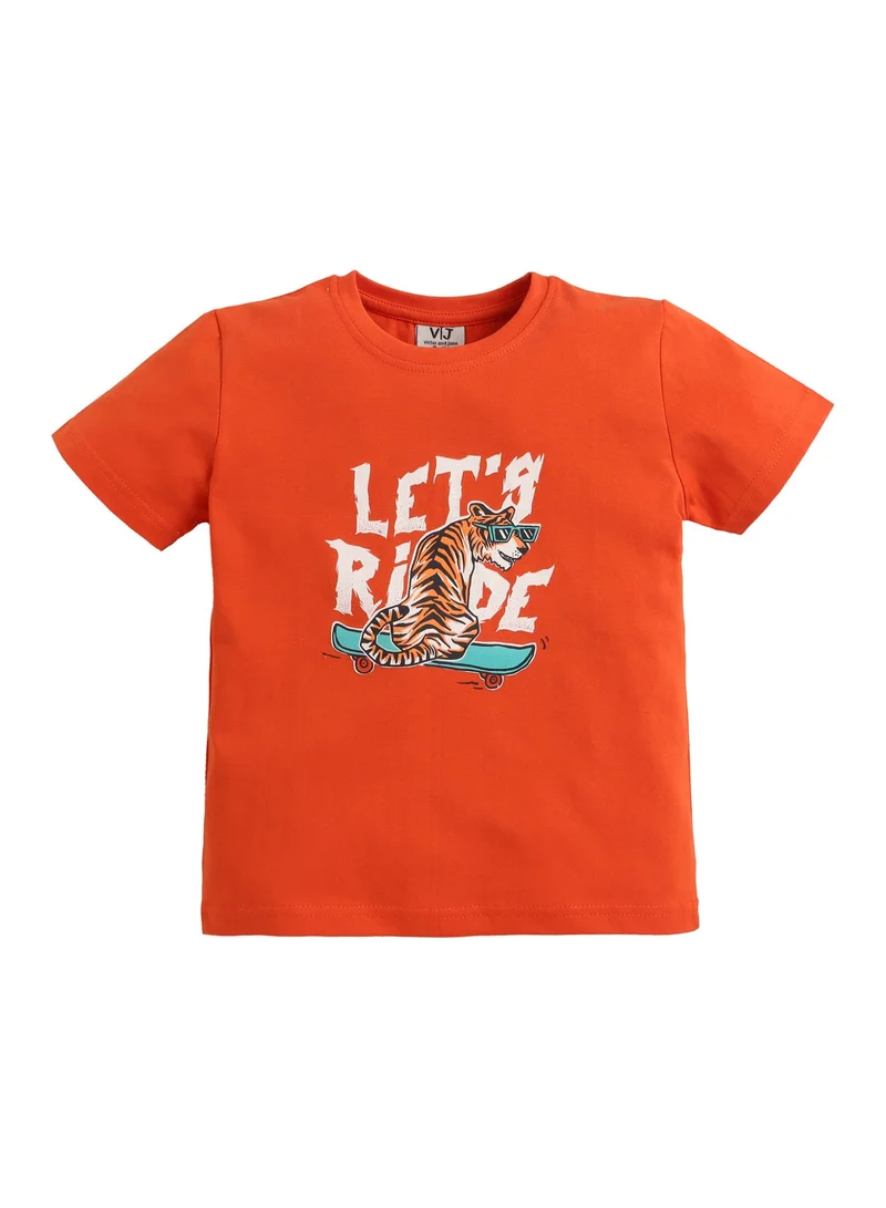 victor and jane Boys Tiger Skateboard Print Cotton Pajama Set – T-Shirt & Shorts Nightwear