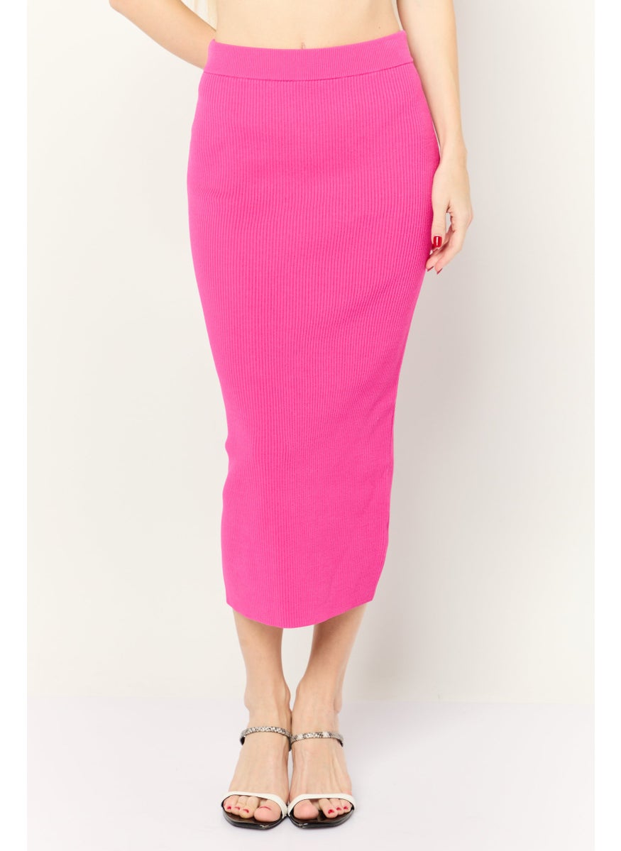 Michael Kors - Women Ribbed Midi Pencil Skirt, Pink - Image 1