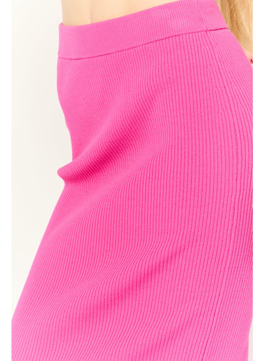 Michael Kors - Women Ribbed Midi Pencil Skirt, Pink - Image 1