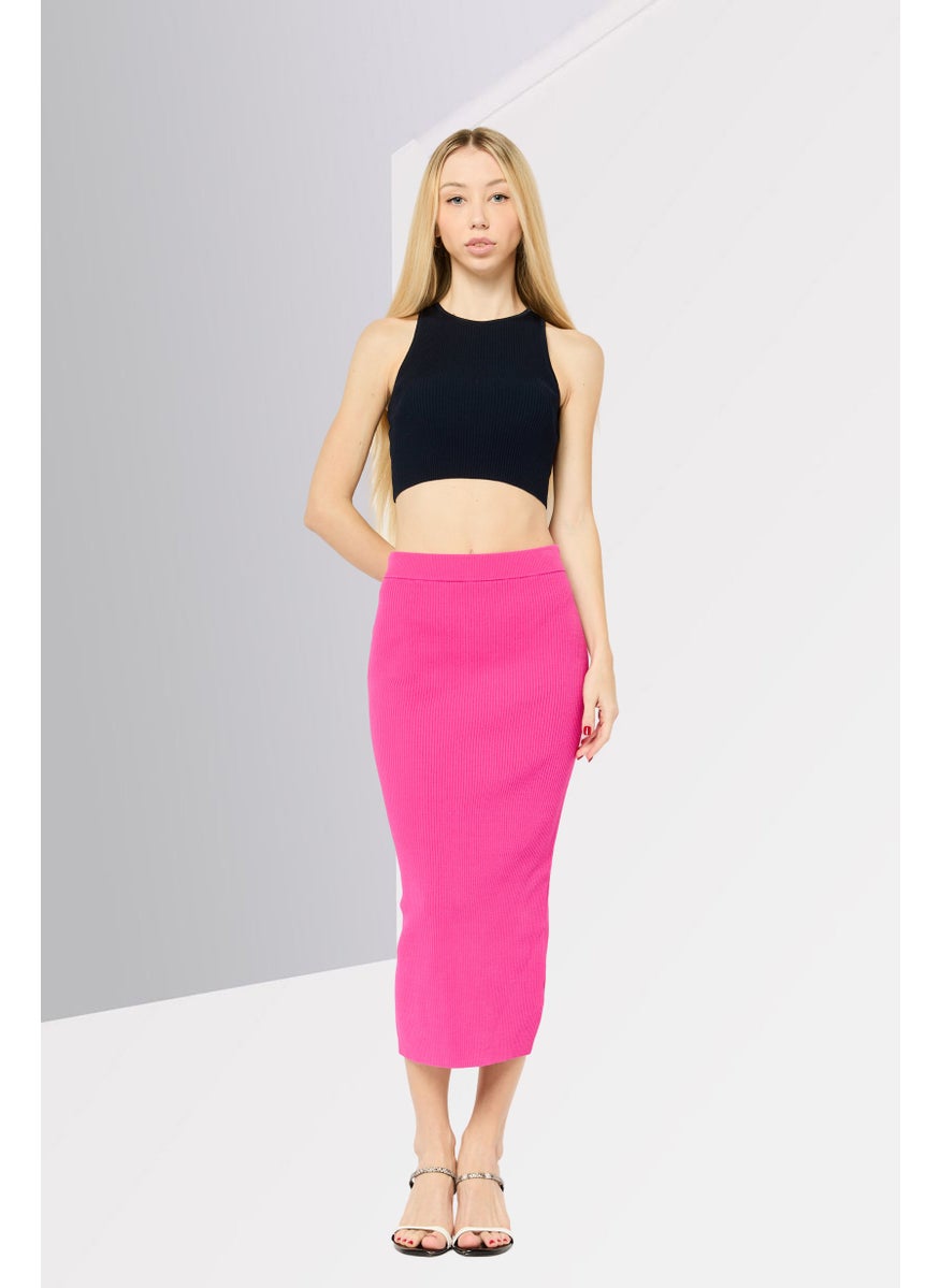 Michael Kors - Women Ribbed Midi Pencil Skirt, Pink - Image 1