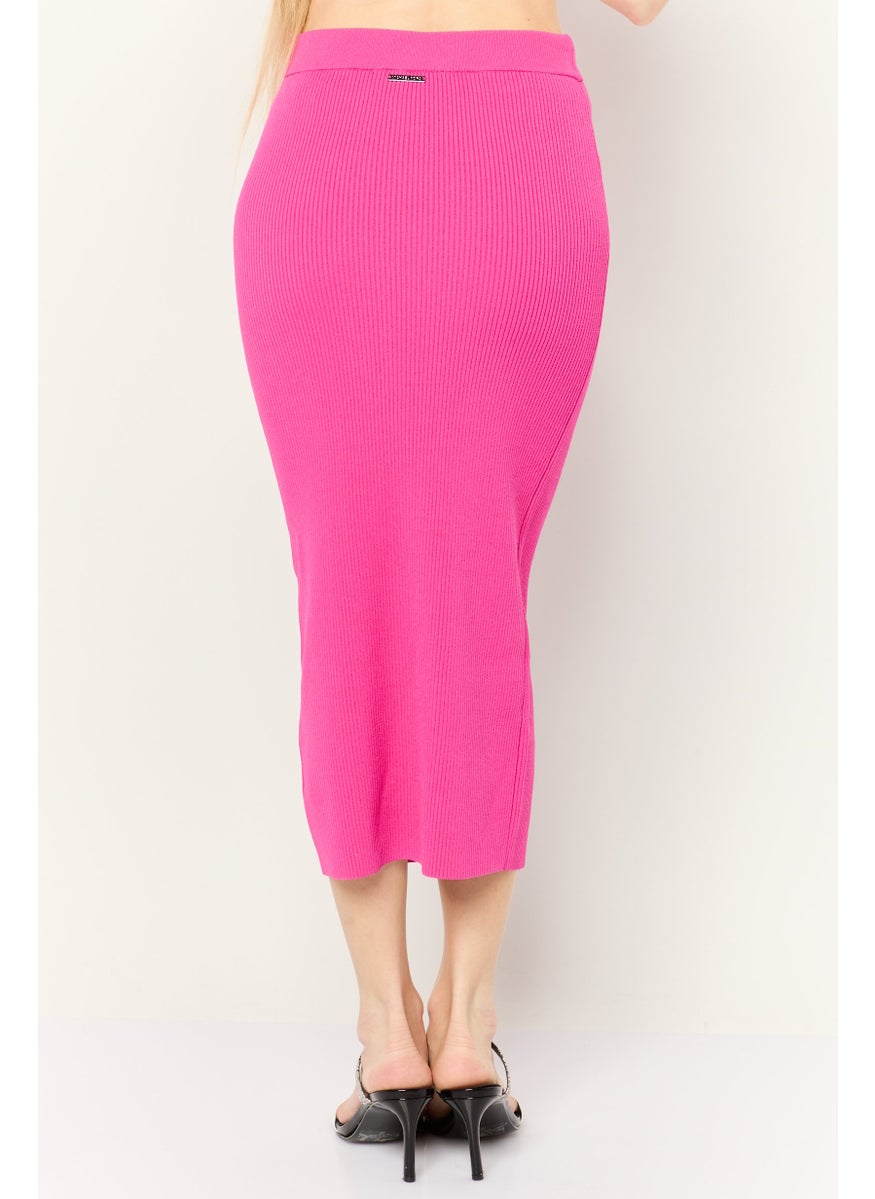 Michael Kors - Women Ribbed Midi Pencil Skirt, Pink - Image 1