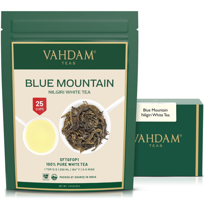 VAHDAM, Exotic White Tea Leaves From The Blue Mountains (25 Cups/1.76oz) 100% Pure White Tea Loose Leaf - Mellow & Delicious | Pure Unblended Loose Leaf Tea | Vacuum Sealed - Image 1
