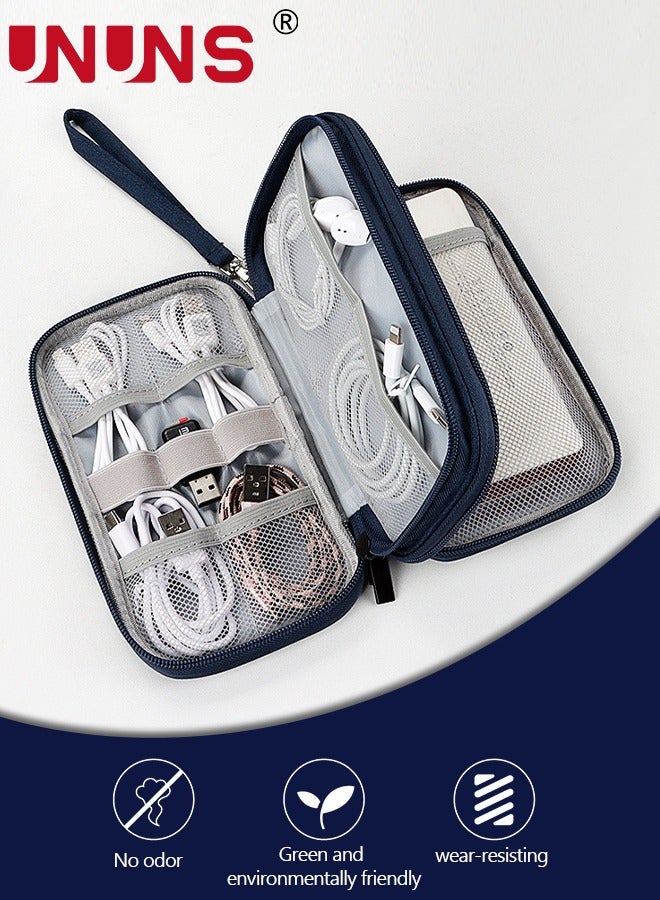 يو إن يو إن أس حقيبة الملحقات الإلكترونية، حقيبة تنظيم كابلات السفر المقاومة للماء بثلاث طبقات مع حبل  وسحاب، للأجهزة الإلكترونية التقنية، السلك، الشاحن، بطاقة SD، محرك فلاش، الهاتف، أزرق داكن - Image 3