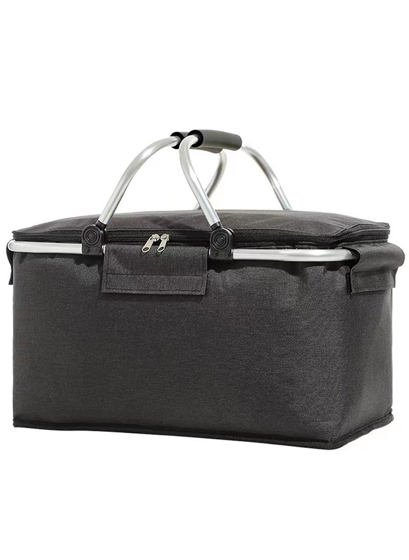 Qiccijoo Qiccijoo Picnic Basket 22L Portable Collapsible Cooler Bag Grocery Bag Shopping Basket with Aluminium Handles for Shopping, Travel, Camping (Black)  - Image 1
