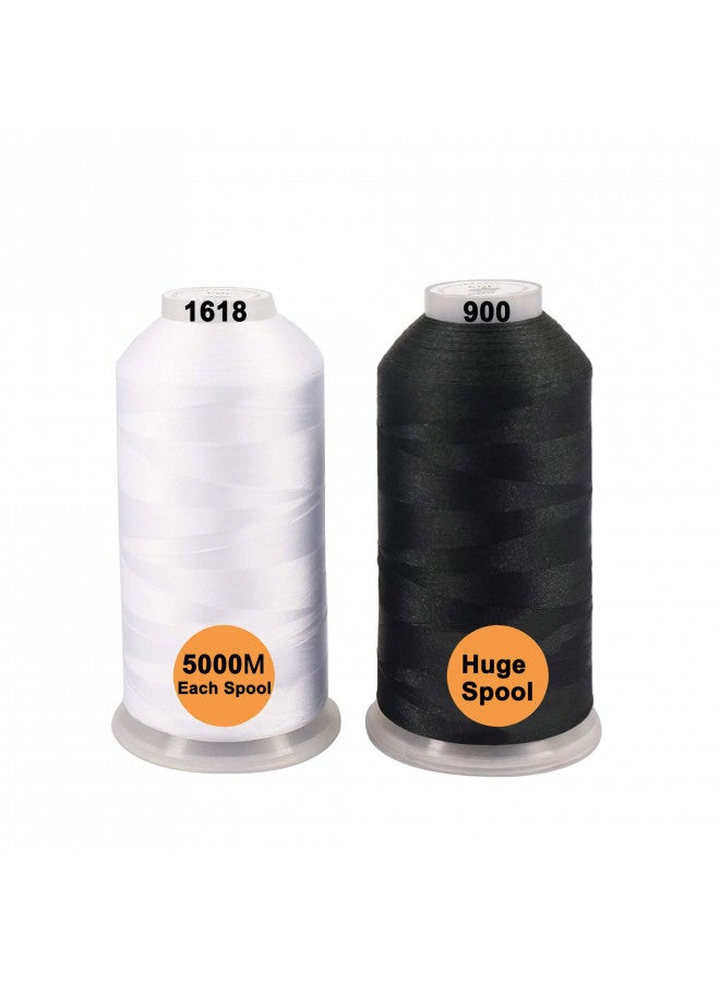 New brothreads - 40 Options- Various Assorted Color Packs of Polyester Embroidery Machine Thread Huge Spool 5000M for All Embroidery Machines -1Black+1White - Image 1