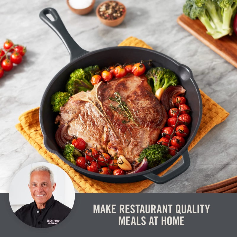 DASH Zakarian x Nonstick Cast Iron Skillet - Versatile Frying Pan Cookware - Oven-Safe Searing Skillet with Pour Spout and Quick-Clean Surface - Rust-Resistant - Black, 11-Inch - Image 2
