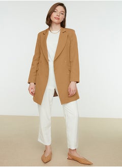 Camel Double Button Pocket Detailed Lined Blazer Woven Jacket TCTAW22CK0007