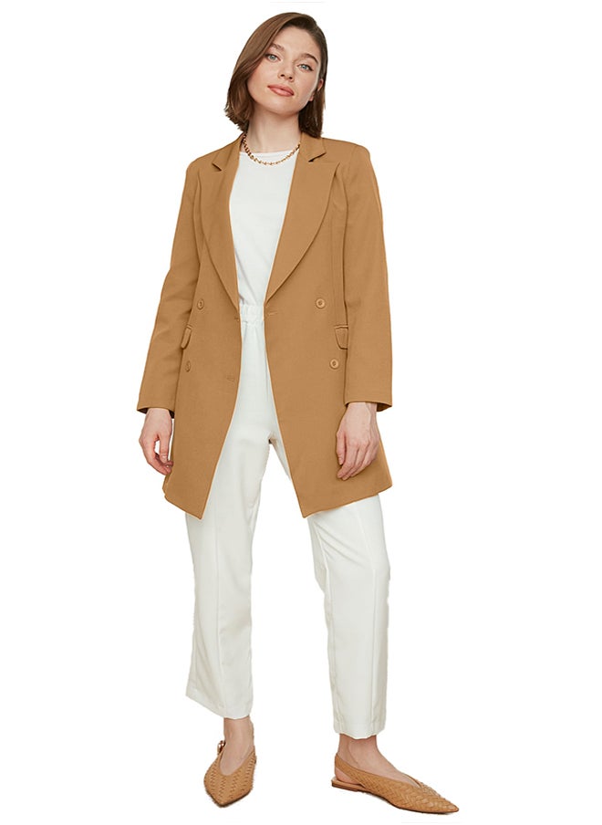 trendyol - Camel Double Button Pocket Detailed Lined Blazer Woven Jacket TCTAW22CK0007 - Image 1