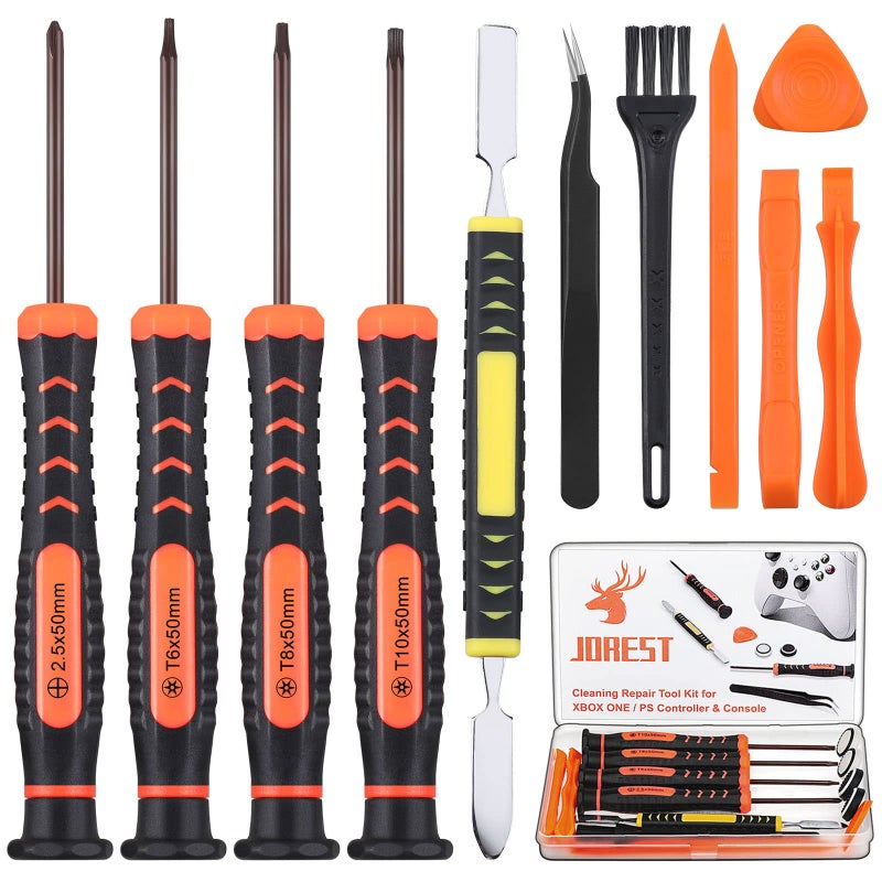 JOREST Repair Kit for xbox one/360/X PS4 PS3 PS5, 25pcs kit with PH0 and T6 T8 T10 Torx Security Screwdriver, Crowbars, Tweezers, Brush, Cleaning Tool for Controller and Console - Image 2