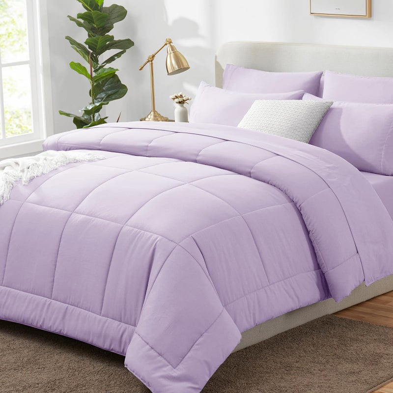 CozyLux Queen Comforter Set Lavender, 7 Pieces Bed in a Bag, Light Purple Comforters Queen Size, All Season Bedding Sets with Stitch Quilted Comforter, Flat Sheet, Fitted Sheet, Pillowcases - Image 1