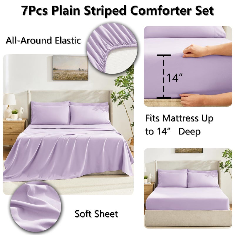 CozyLux Queen Comforter Set Lavender, 7 Pieces Bed in a Bag, Light Purple Comforters Queen Size, All Season Bedding Sets with Stitch Quilted Comforter, Flat Sheet, Fitted Sheet, Pillowcases - Image 5
