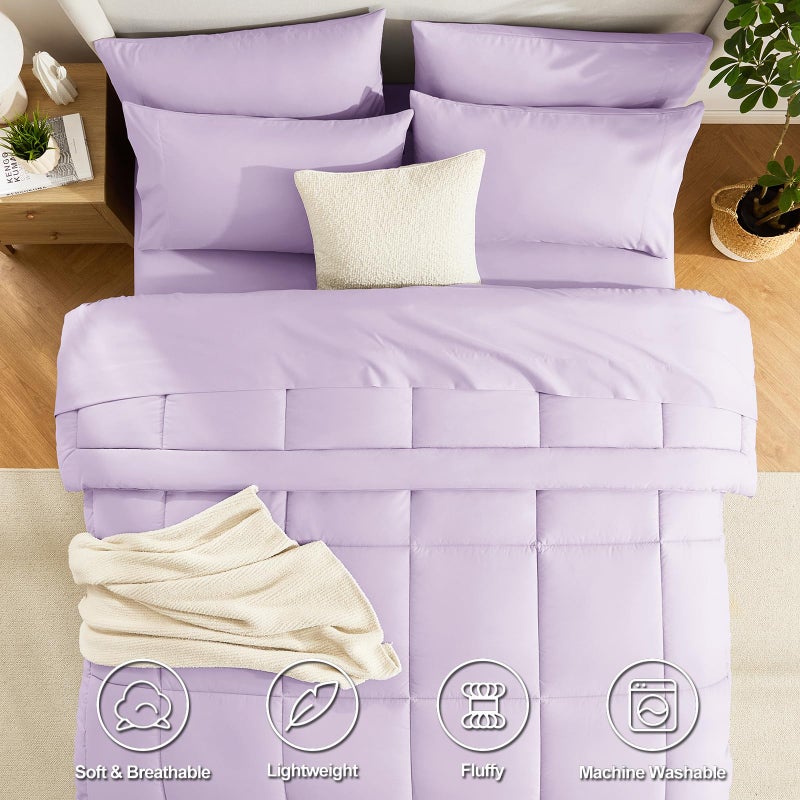 CozyLux Queen Comforter Set Lavender, 7 Pieces Bed in a Bag, Light Purple Comforters Queen Size, All Season Bedding Sets with Stitch Quilted Comforter, Flat Sheet, Fitted Sheet, Pillowcases - Image 2