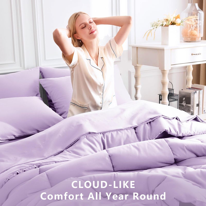CozyLux Queen Comforter Set Lavender, 7 Pieces Bed in a Bag, Light Purple Comforters Queen Size, All Season Bedding Sets with Stitch Quilted Comforter, Flat Sheet, Fitted Sheet, Pillowcases - Image 4