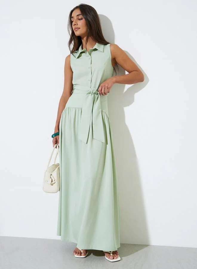 ستايلي Green Solid Sleeveless Tie Top and Maxi Skirt Co-Ord Set