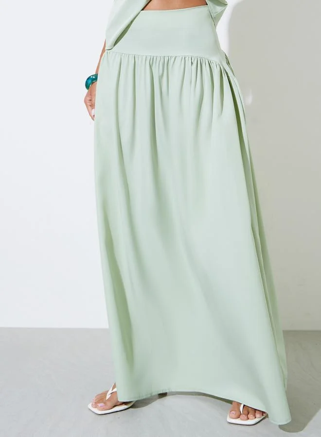Styli  Green Solid Sleeveless Tie Top and Maxi Skirt Co-Ord Set for Women | Best Price UAE