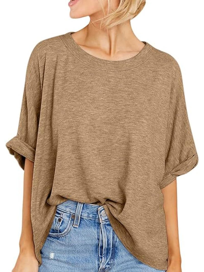 Langwyqu Womens Tops Oversized Tshirts Summer Short Sleeve T Shirts Business Casual Loose Fit Basic Tees Spring Fall Fashion Trendy Clothes 2025 Khaki - Image 1