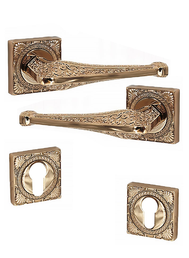Pair Door Handles of Heavy Duty Zinc in Classic Luxury Design Made in Turkey Color Golden