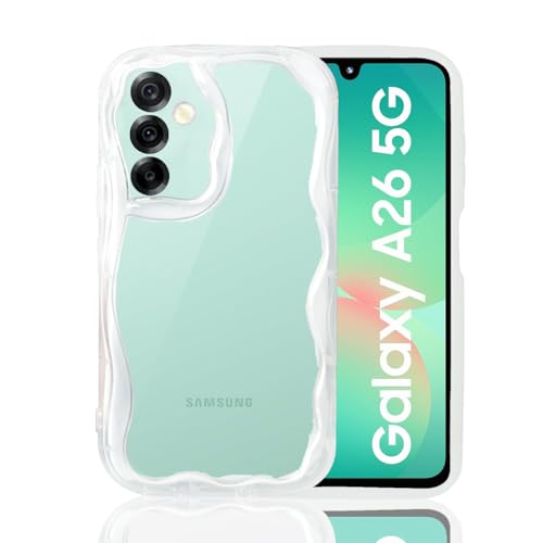 KC Back Cover for Samsung Galaxy A26 5G - New Curly Wave Frame Shape Shockproof Bumper Soft Silicone Case with Camera Protection (Transparent) - Image 1