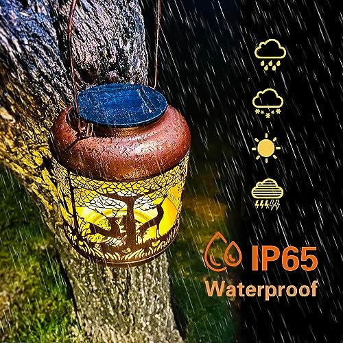 TIGGSY Deer Solar Lanterns Outdoor Waterproof Hanging Solar Lights Deer Gifts for Women Men Metal Decorative LED Lanterns for Yard, Patio, Lawn, Tabletop, Pathway, Landscape, Garden Decor - Image 4