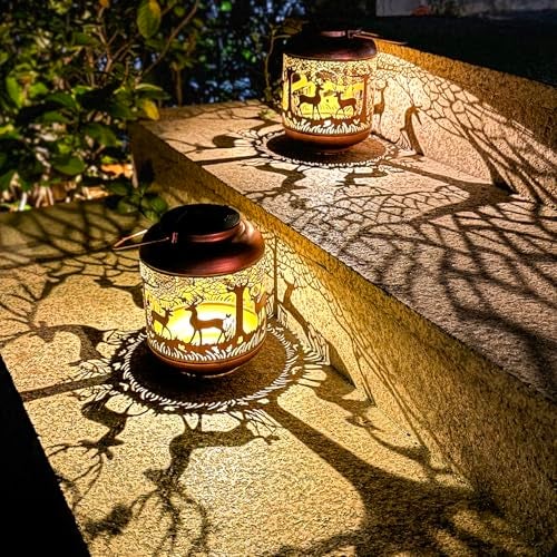 TIGGSY Deer Solar Lanterns Outdoor Waterproof Hanging Solar Lights Deer Gifts for Women Men Metal Decorative LED Lanterns for Yard, Patio, Lawn, Tabletop, Pathway, Landscape, Garden Decor - Image 2