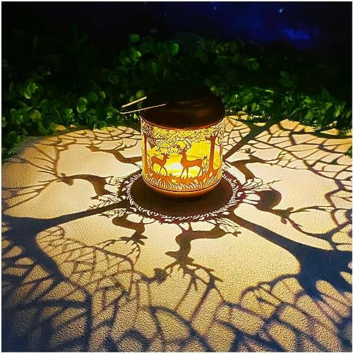 TIGGSY Deer Solar Lanterns Outdoor Waterproof Hanging Solar Lights Deer Gifts for Women Men Metal Decorative LED Lanterns for Yard, Patio, Lawn, Tabletop, Pathway, Landscape, Garden Decor - Image 1